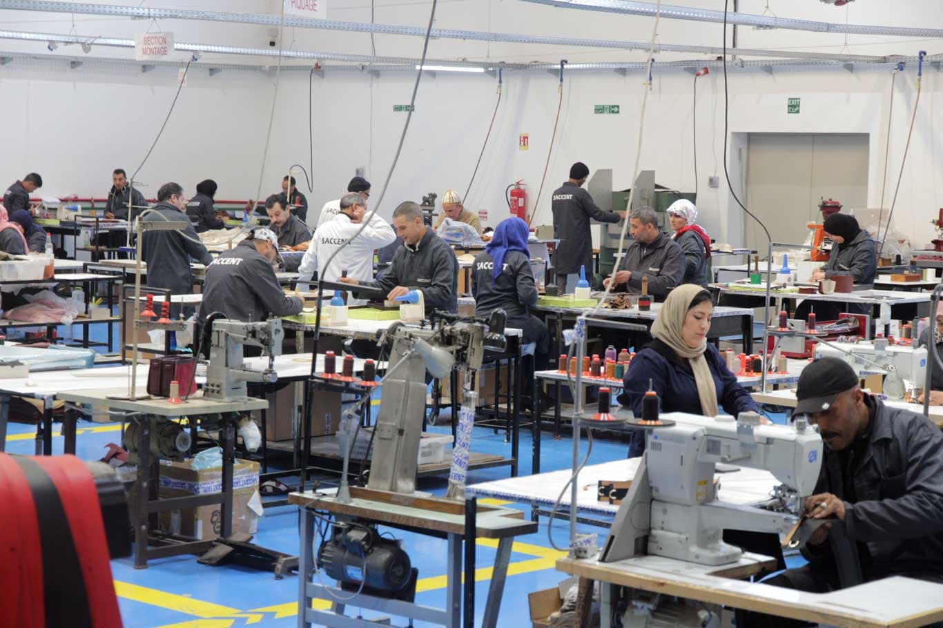 Assembly section of the Saccent leather goods factory in Fes, Morocco