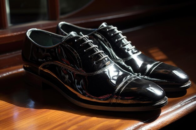 Shiny black shoe reflecting light after polishing 419341 63015